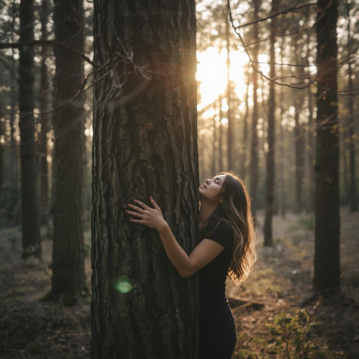 woman hugging a tree